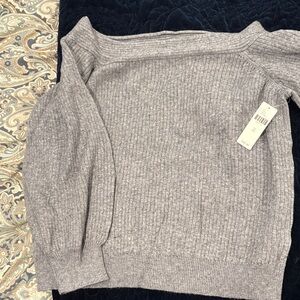 Anthropologie Heather Gray Off-Shoulder Sweater